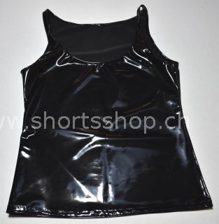 Schwarzes Shirt aus gl&auml;nzendem Lackmaterial