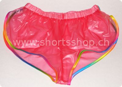PVC-Shorts Andreas hellrot mit regenbogenfarbiger Einfassung