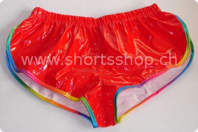 Lackshorts Andreas rot mit regenbogenfarbiger Einfassung