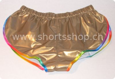 Lackshorts Andreas bronze mit regenbogenfarbiger Einfassung