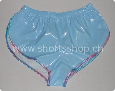 Lackshorts Andreas hellblau mit regenbogenfarbiger Einfassung