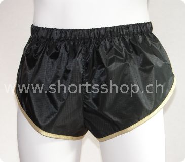 Andreas Ripstop-Shorts schwarz mit goldfarbenen Einfassung