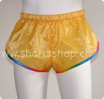 Andreas Ripstop-Shorts gelb mit regenbogenfarbenen Einfassung