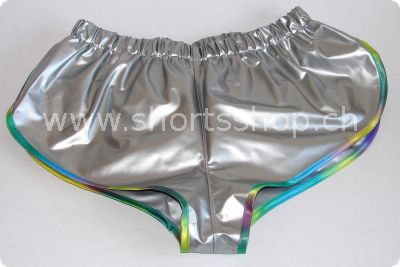 PVC-Shorts Andreas silber mit regenbogenfarbiger Einfassung