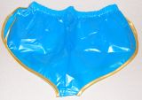 PVC-Shorts Andreas hellblau mit goldfarbiger Einfassung PVC-Shorts Andreas hellblau mit goldfarbiger Einfassung