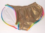 Lackshorts Andreas bronze mit regenbogenfarbiger Einfassung Lackshorts Andreas bronze mit regenbogenfarbiger Einfassung