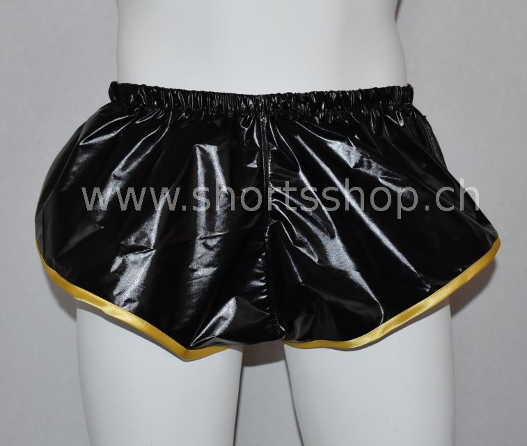 Nylon Shorts Dennys aus leichtem, hochgl&auml;nzendem schwarzem Gewebe