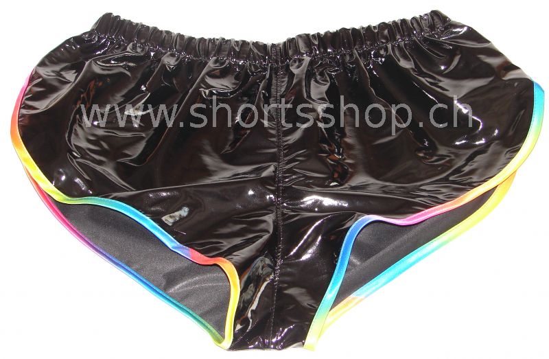 Lackshorts Andreas schwarz mit regenbogenfarbiger Einfassung