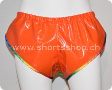 Lackshorts Chris orange/gr&uuml;n mit regenbogen Einfassung