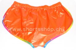 PVC-Shorts Andreas orange mit regenbogenfarbiger Einfassung