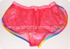 PVC-Shorts Andreas hellrot mit regenbogenfarbiger Einfassung