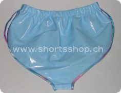 Lackshorts Andreas hellblau mit regenbogenfarbiger Einfassung