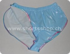 Lackshorts Andreas hellblau mit regenbogenfarbiger Einfassung