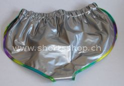 PVC-Shorts Andreas silber mit regenbogenfarbiger Einfassung