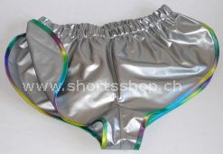 PVC-Shorts Andreas silber mit regenbogenfarbiger Einfassung